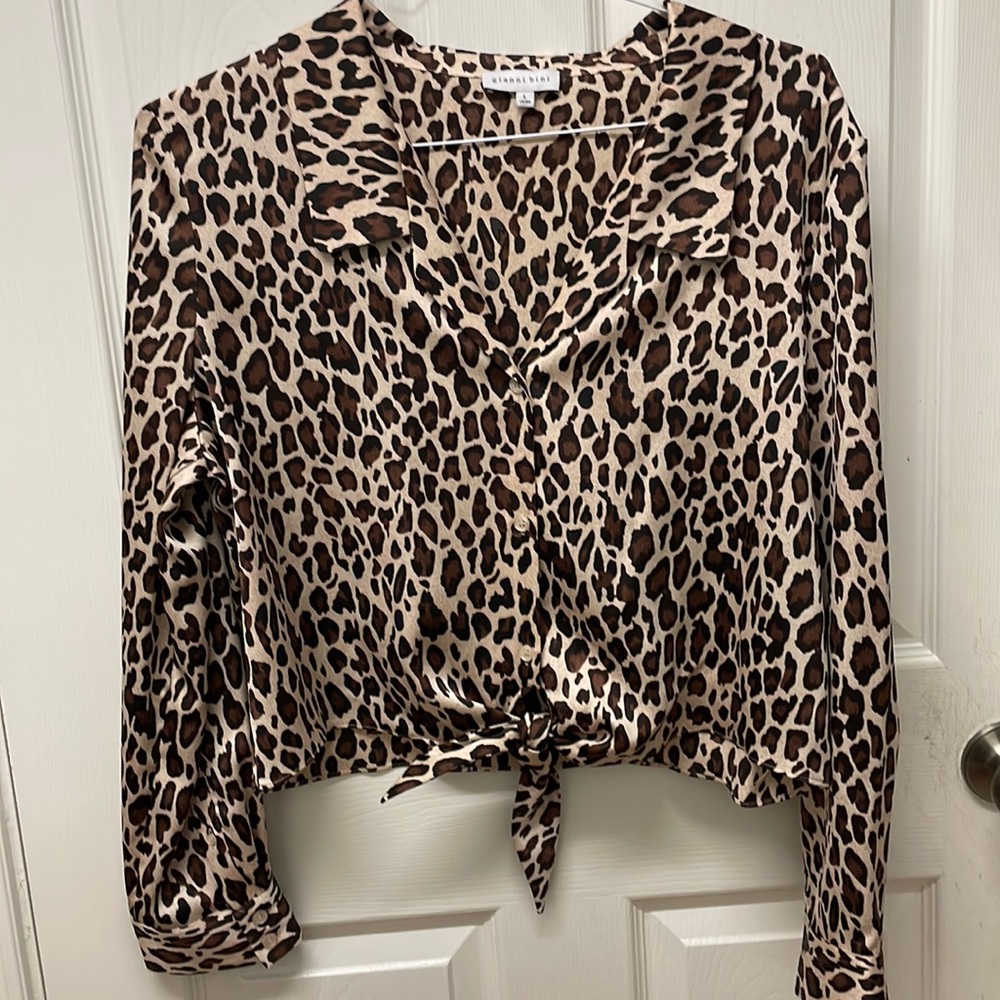 Giani Bini Leopard Blouse Crop Top